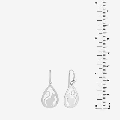 Silver Treasures Cat Womens Sterling Silver Drop Earrings