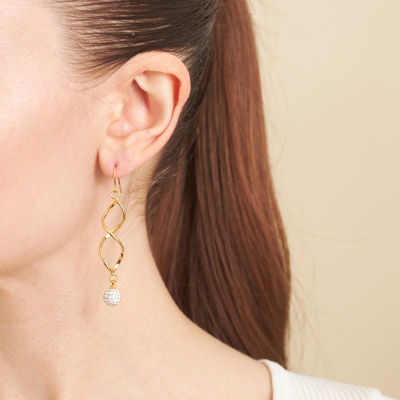 Sparkle Allure Twist Crystal 24K Gold Over Brass Drop Earrings