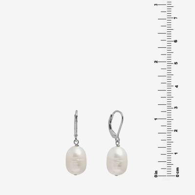 Silver Treasures Womens White Cultured Freshwater Pearl Sterling Silver Drop Earrings