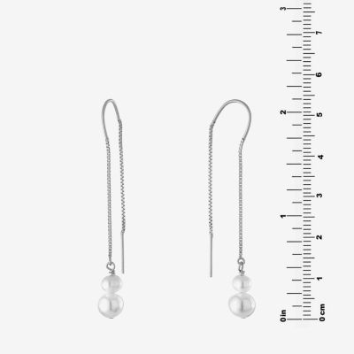 Silver Treasures Simulated Pearl Sterling Silver Moon Drop Earrings