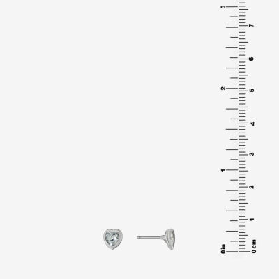 Silver Treasures Cubic Zirconia Sterling Silver 7mm Heart Stud Earrings