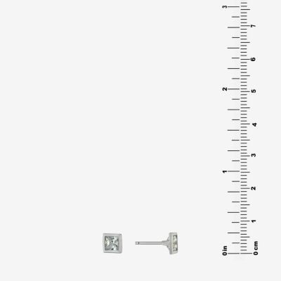 Silver Treasures Cubic Zirconia Sterling Silver 6mm Square Stud Earrings