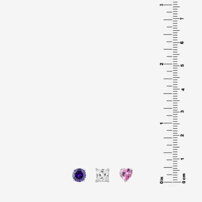 Silver Treasures 3 Pair Cubic Zirconia Heart Earring Set