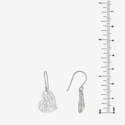 Silver Treasures Womens Sterling Silver Heart Drop Earrings