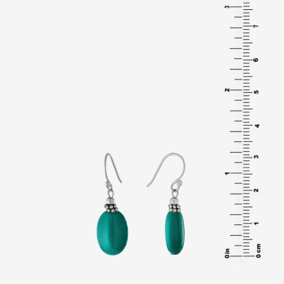 Silver Treasures Simulated Turquoise Sterling Silver Oval Drop Earrings