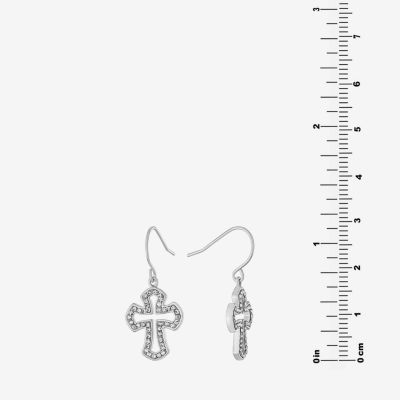 Silver Reflections Crystal Pure Silver Over Brass Cross Drop Earrings