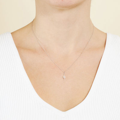 Silver Treasures Womens Cubic Zirconia Sterling Silver LIghtning Bolt 16 Inch Pendant Necklace