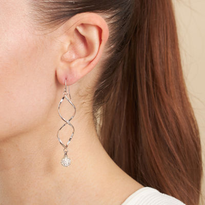 Sparkle Allure Womens Crystal Pure Silver Over Brass Drop Earrings