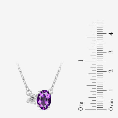 Toi Et Moi Womens Genuine Gemstone & 1/ CT. T.W. Lab Grown Diamond 10K White Gold Oval Pendant Necklace