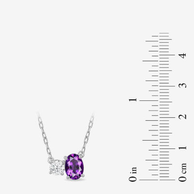 Toi Et Moi Womens Genuine Gemstone & 1/4 CT. T.W. Lab Grown Diamond 10K White Gold Oval Pendant Necklace