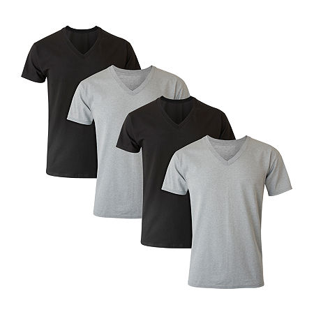 Hanes Fresh Iq Comfort Soft Mens 4 Pack Short Sleeve V Neck T-Shirt, Large, Gray