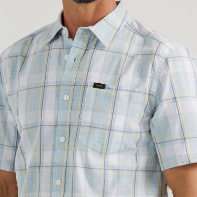Lee Extreme Motion Mens Moisture Wicking Classic Fit Short Sleeve Plaid Button-Down Shirt