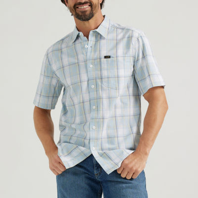 Lee Extreme Motion Mens Moisture Wicking Classic Fit Short Sleeve Plaid Button-Down Shirt