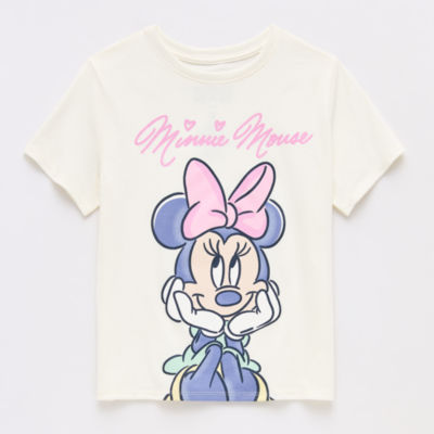 Disney Collection Girls Crew Neck Short Sleeve Minnie Mouse T-Shirt