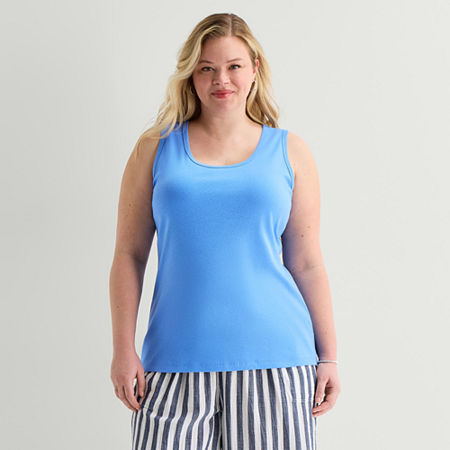 St. John's Bay Womens Plus Scoop Neck Sleeveless Tank Top, 4x, Blue