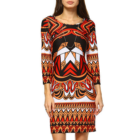 White Mark Revolution Womens 3/4 Sleeve Geometric Sheath Dress In Multi