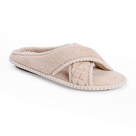 Muk Luks Ada Crossband Womens Slip-On Slippers, Large, Brown