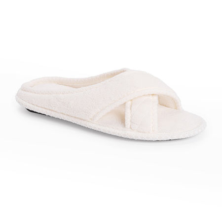 Muk Luks Ada Crossband Womens Slip-On Slippers, Small, White