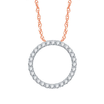 (H-I / I1) Womens 1/2 CT. T.W. Lab Grown White Diamond 10K Rose Gold Circle 18 Inch Pendant Necklace