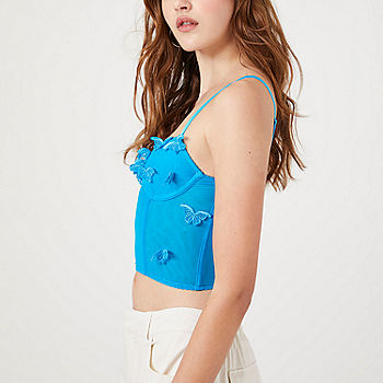 Stradivarius Seamless Rib V Neck Tee With Lace Trim In Baby Blue for Women