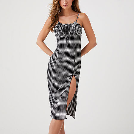  Forever 21 Pleated Polo Sleeveless Checked Midi A-Line Dress Juniors