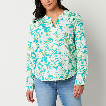 St. John's Bay Tall Womens V Neck Long Sleeve Blouse