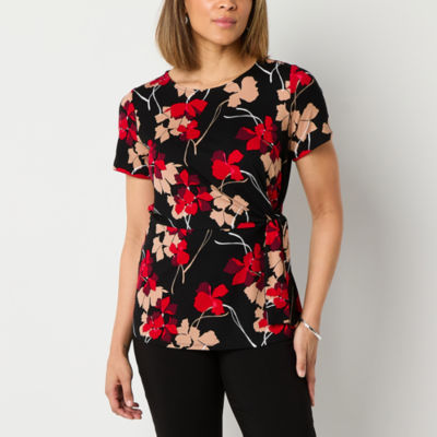 Liz Claiborne Womens Round Neck Short Sleeve Blouse