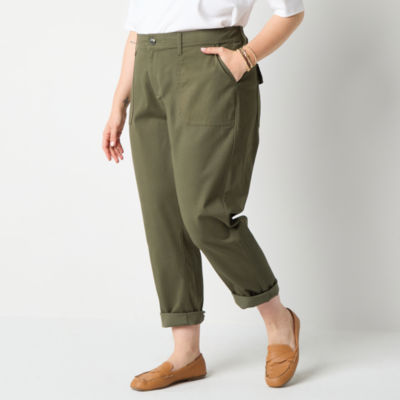St. John's Bay Womens Stretch Fabric Slim Regular Fit Plus Cargo Pant