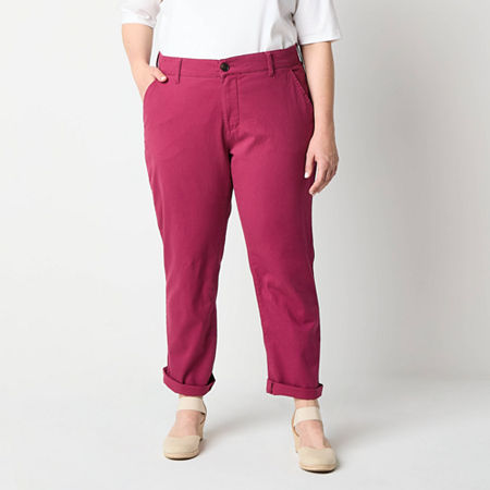 St. John's Bay Plus Women's Relaxed Fit Girl Friend Chino Pant, 16w, Red