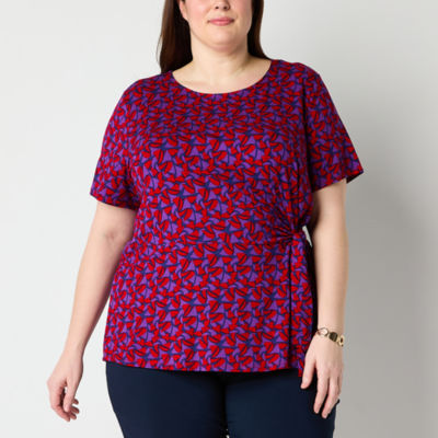 Liz Claiborne Womens Round Neck Short Sleeve Plus Blouse