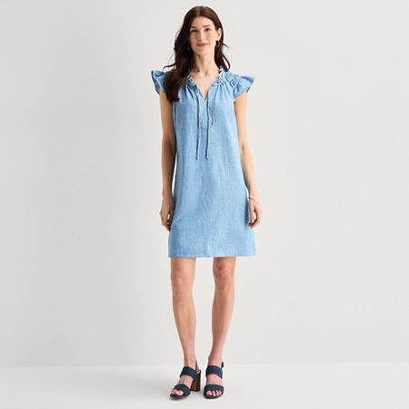 Isabel & Nina Womens Notch Neck Short Sleeve Shift Dress, Large, Blue