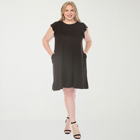 White Mark Crew Neck Ruffle Sleeve Womens Plus Crew Neck Short Sleeve Shift Dress