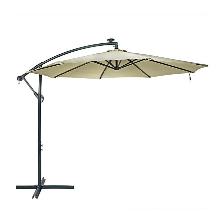 Sunnydaze 10-Foot Steel Offset Solar Patio Umbrella, One Size, Beige