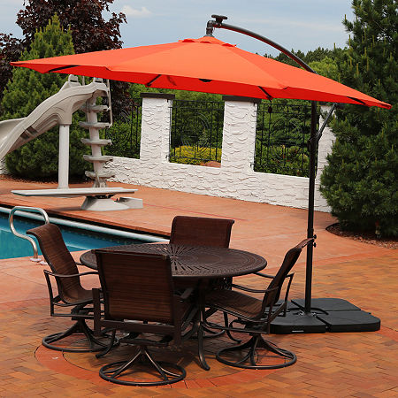 Sunnydaze 10-Foot Steel Offset Solar Patio Umbrella, One Size, Orange