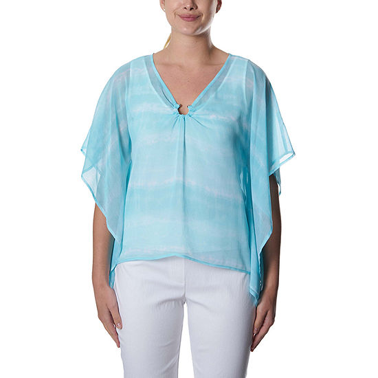 Hearts Of Palm Plus Womens V Neck Short Sleeve Blouse
