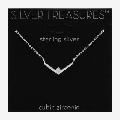 Silver Treasures Cubic Zirconia Sterling Silver 16 Inch Link Pendant Necklace