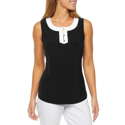 Black Label by Evan-Picone Womens Henley Neck Sleeveless Blouse