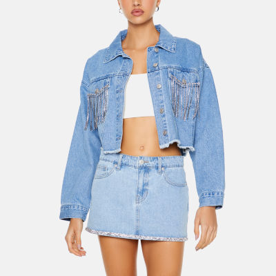 Forever 21 Glitter Fringe Lightweight Denim Juniors Jacket, Color