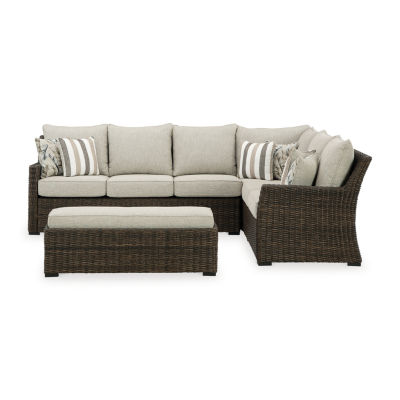 Signature Design by Ashley® Brook Ranch 3-pc. Outdoor Sofa Sectional and Bench with Cushions
