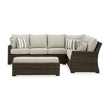 Signature Design By Ashley Brook Ranch 3-pc. Outdoor Sofa Sectional And Bench With Cushions, One Size, Brown