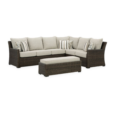 Signature Design by Ashley® Brook Ranch 3-pc. Outdoor Sofa Sectional and Bench with Cushions
