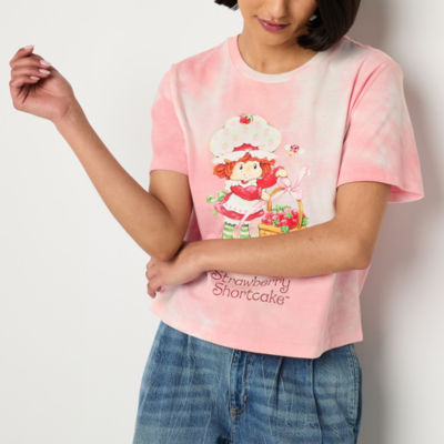 Juniors Strawberry Shortcake Cropped Womens Crew Neck Short Sleeve Graphic T-Shirt