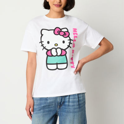 Juniors Womens Crew Neck Short Sleeve Hello Kitty Graphic T-Shirt