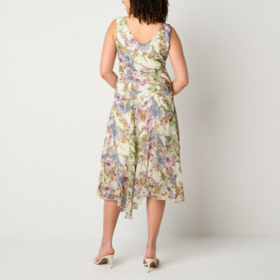 Connected Apparel Sleeveless Floral High-Low Fit + Flare Dress