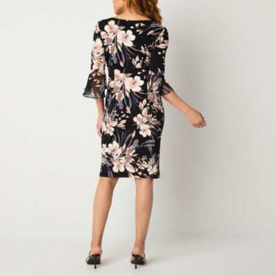 Connected Apparel Womens 3/4 Sleeve Floral Sheath Dress