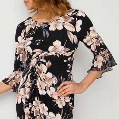 Connected Apparel Womens 3/4 Sleeve Floral Sheath Dress