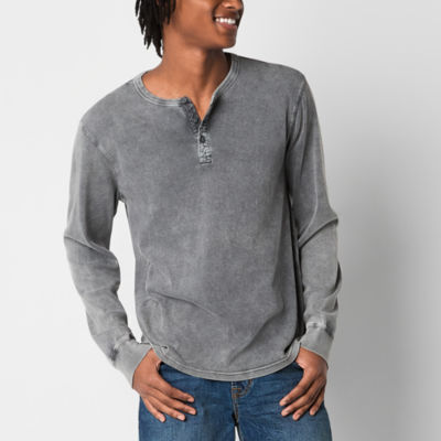 Arizona Mens Long Sleeve Washed Ribbed Henley Shirt