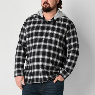 Arizona Big and Tall Mens Hooded Regular Fit Long Sleeve Flannel Shirt