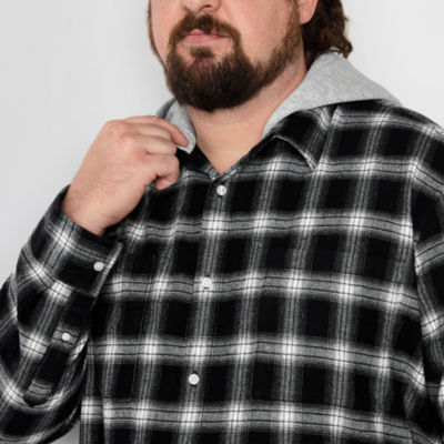 Arizona Big and Tall Mens Hooded Regular Fit Long Sleeve Flannel Shirt