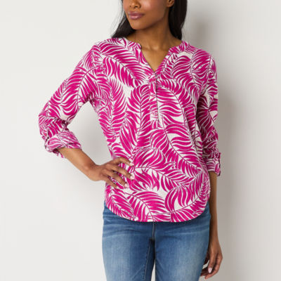 St. John's Bay Womens Y Neck Long Sleeve Blouse